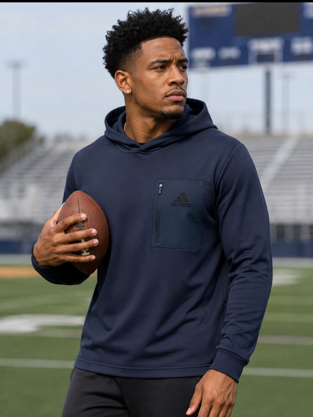 New- mens adidas Navy Pullover Hoodie with Chest Zip Pocket . M